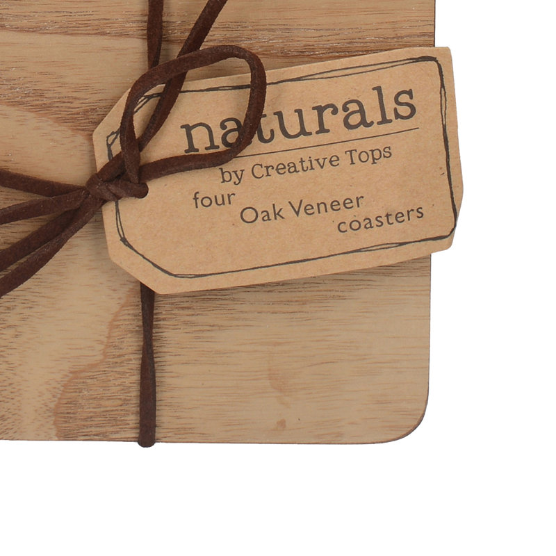 Naturals Wood Square 4 Piece Coaster Set