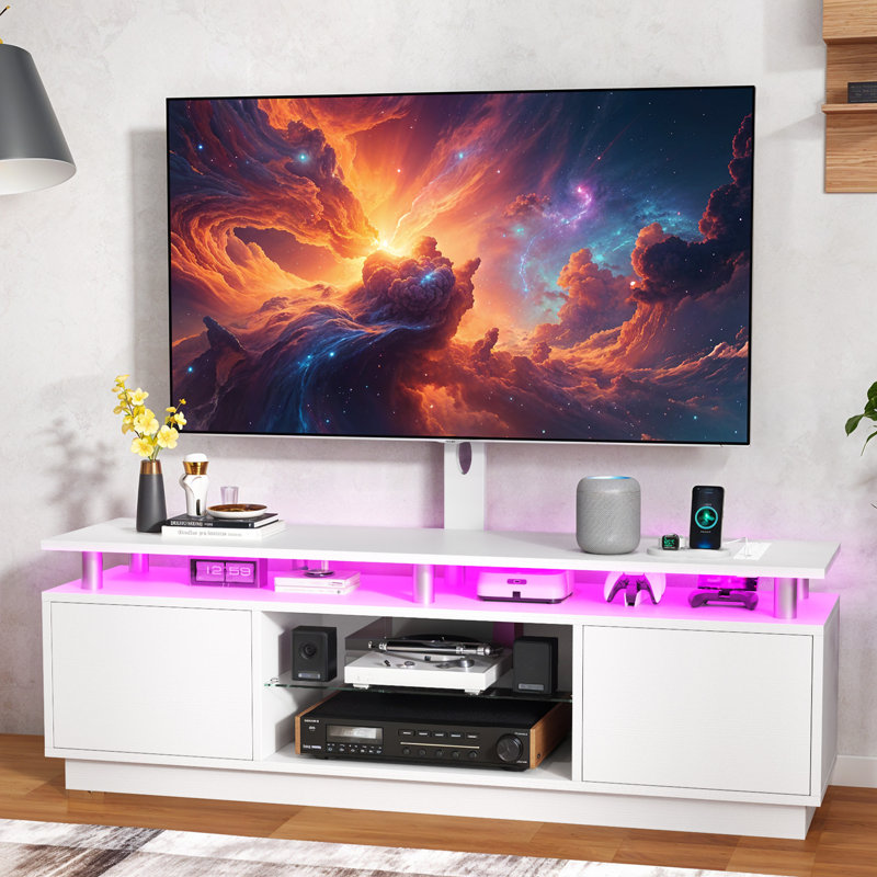 Stylish Cabinet Media Console Media Center with Height Mount, 48.2" H x 70" W x x 15.7" D, White