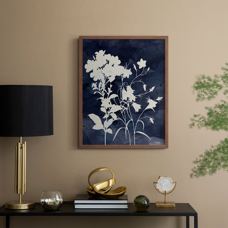 Indigo Botanical II Revisited Framed Print - Solid Wood, Walnut, 30" H x 24" W