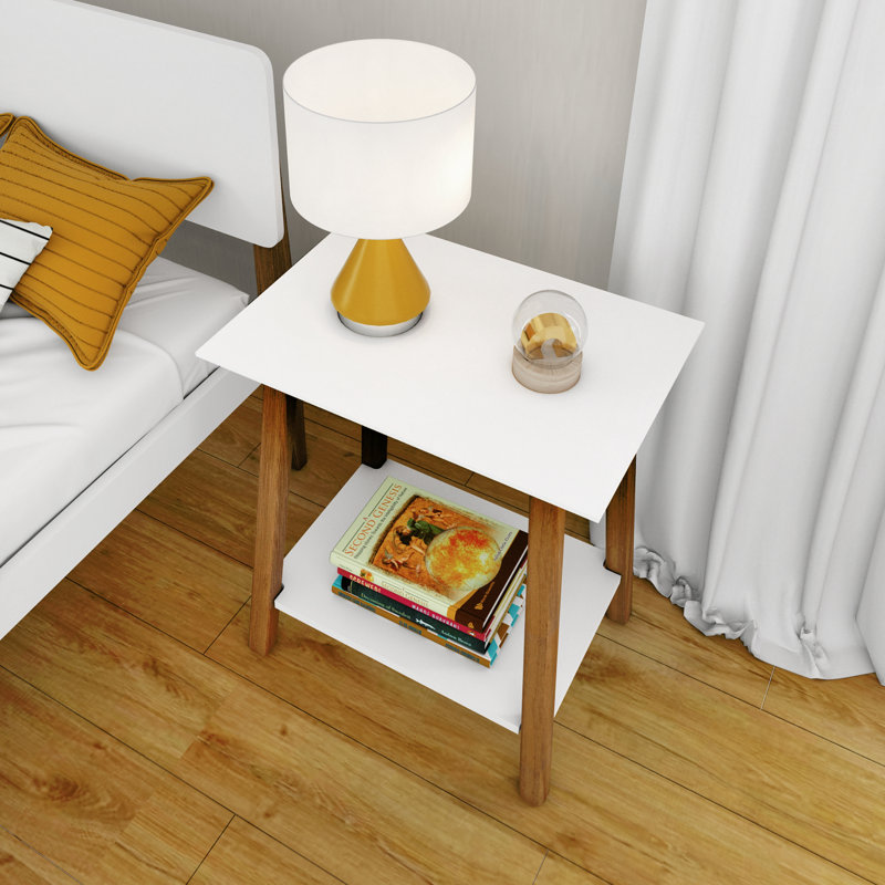 Ladora Solid Wood Nightstand, White/Brown