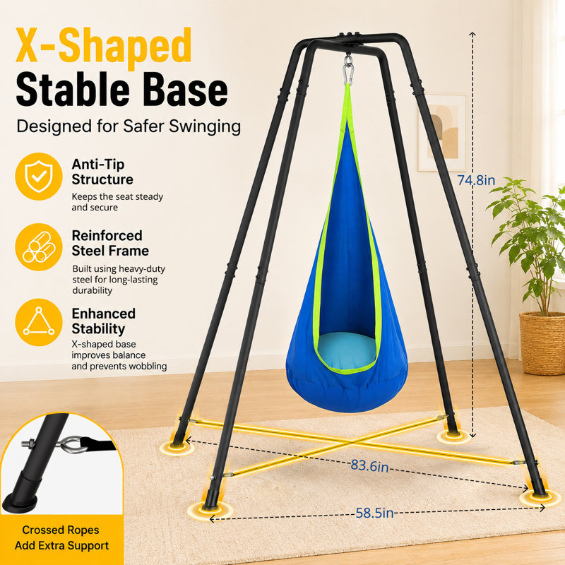 Balançoire sensorielle avec support - Balançoire d'intérieur pour enfants et adultes, 330 lb, stabilité en X, dosette en coton silencieuse - idéale pour l'autisme, le TDAH, le jeu et la détente