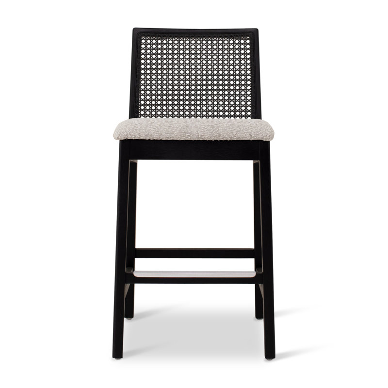 Modern Brazilian Nardia Cane Bar Stool, Counter Stool (25.5" Seat Height), Medley Ivory/Ebano/Natural