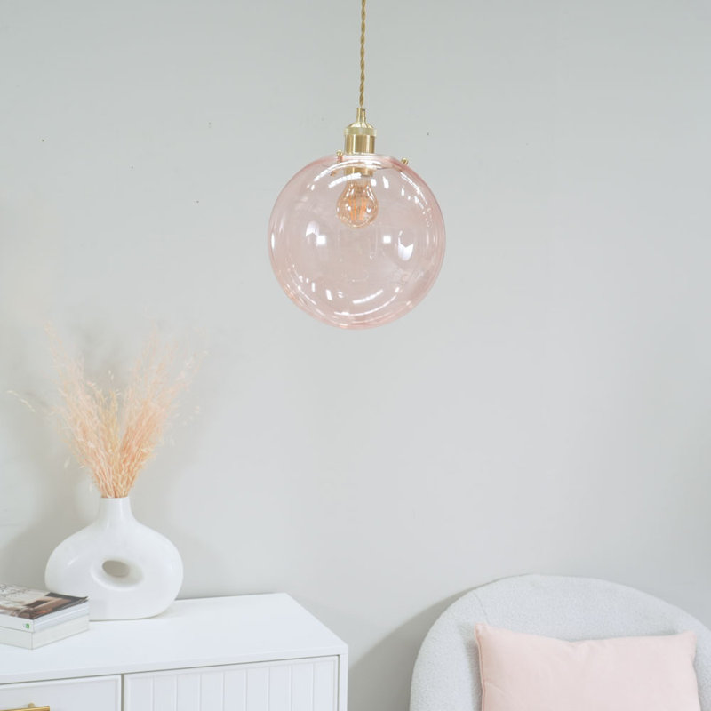 Frenchie 25cm H Glass Globe Pendant Shade ( Clip On ) in Pink