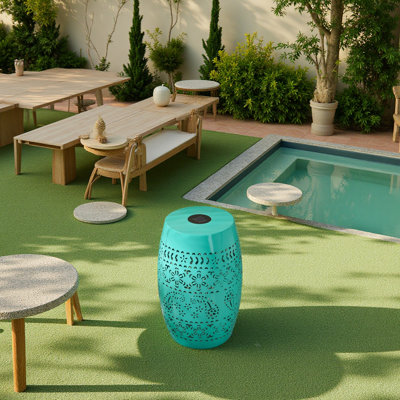 Solar Side Table With Built-In Solar Battery,Stunning Flower Pattern At Night,Eco-Friendly And Energy Efficient Outdoor Furniture Ideal