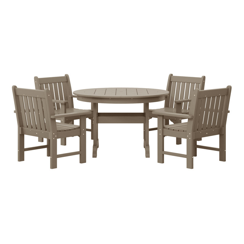 Laguna 5-Piece Round Table Garden Arm Chair Dining Set, Whitewash