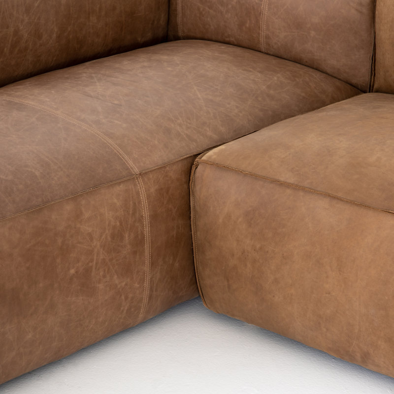 Strom 120" Leather Sectional, Left Hand Facing, Natural Washed Sand Top Grain Leather
