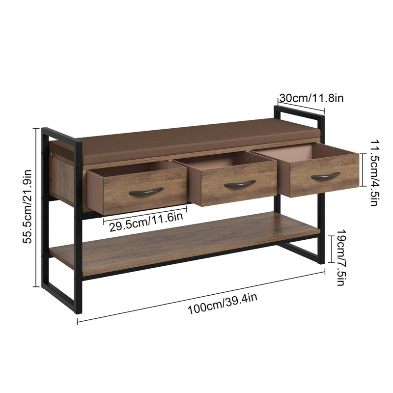 Banc à chaussures, banc de rangement pour chaussures avec coussin 39,4 po