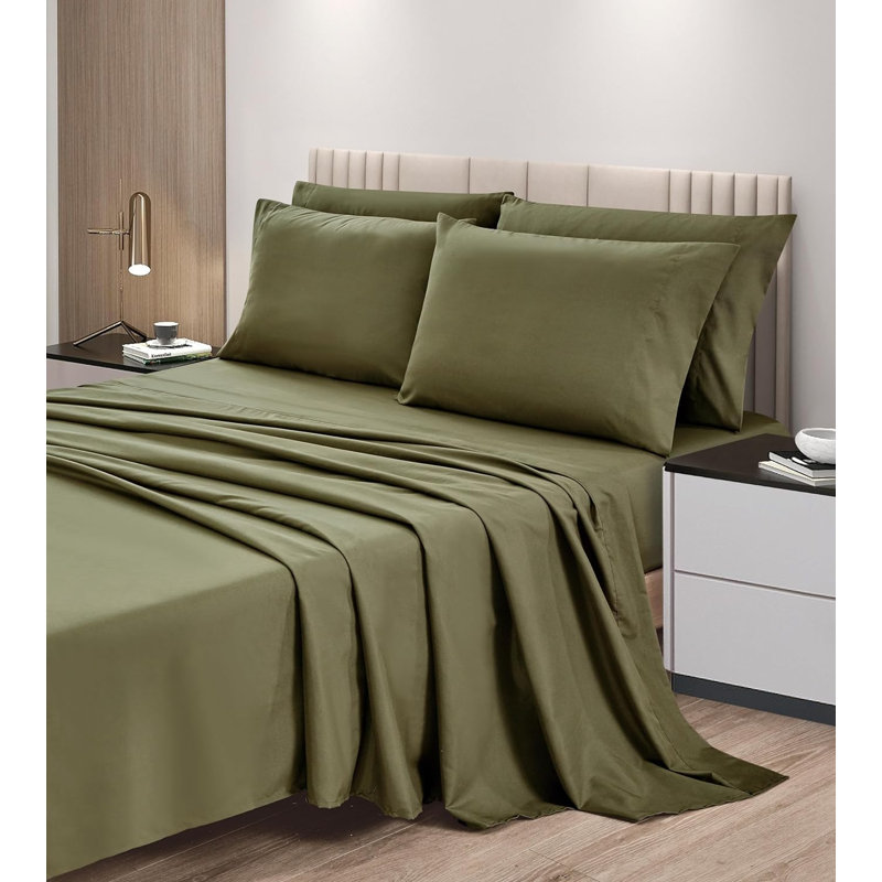 6-Piece Brushed Microfiber Bed Sheet Set, Twin Sheet Set with 3 Additional Pieces, Olive Green