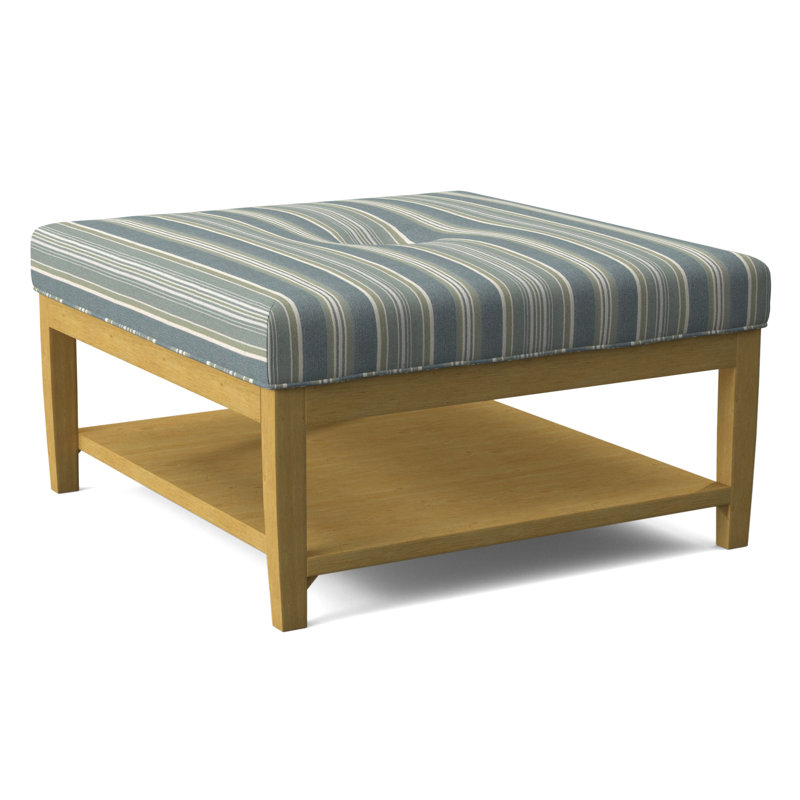 Hammond Square Ottoman, Green and Blue Stripe; 0252-54, Nickel Finish