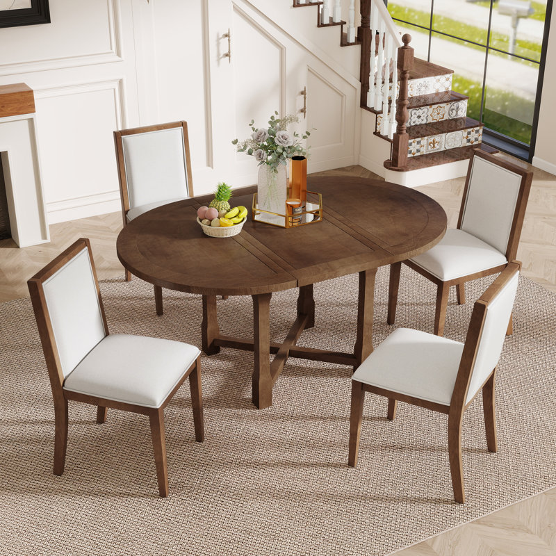  Ensemble de salle à manger extensible 5 pièces avec chaises rembourrées pour la cuisine ou la salle à manger, brun, 5 pièces