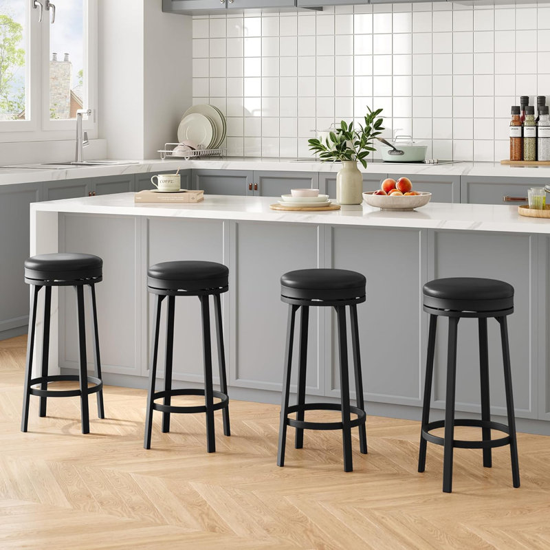 Tabouret de bar pivotant à 360 °, tabouret de bar rembourré en cuir de polyuréthane avec repose-pieds en métal, tabouret de bar moderne Mid-Century