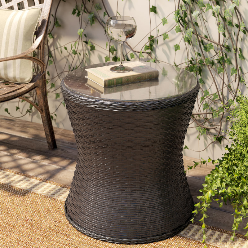 Round Glass Metal Outdoor Side Table - 48 cm W 48 cm D