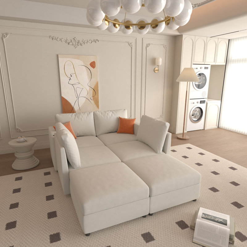 Modern Large Sectional Sofa, Antique White Fabric