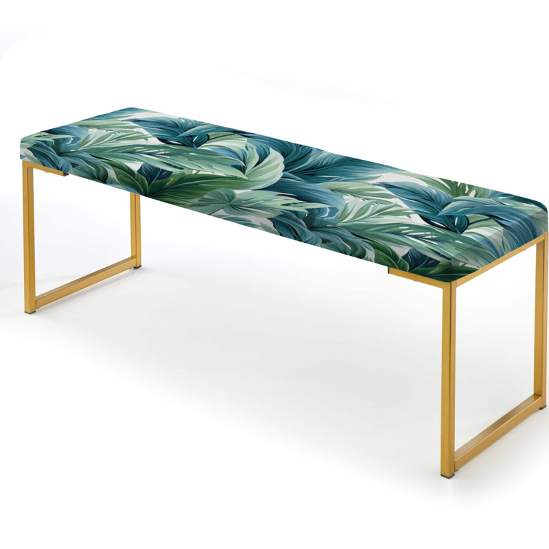 Azure Breeze Tropical Pattern - Tropical Upholstered Gold Bench