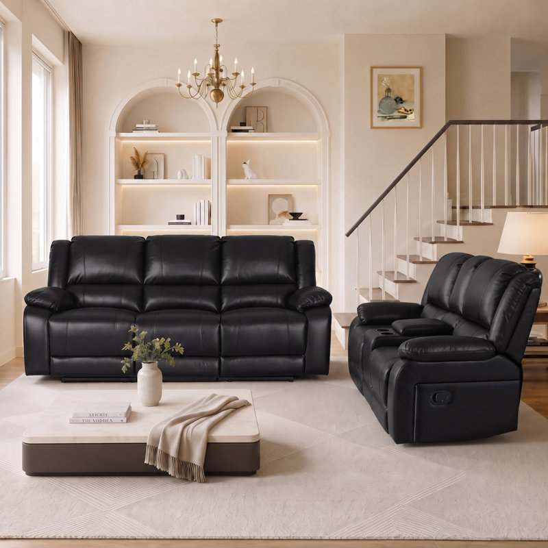 Ensemble de salon 2 pièces avec rangement et porte-gobelets Modern Comfort, Black