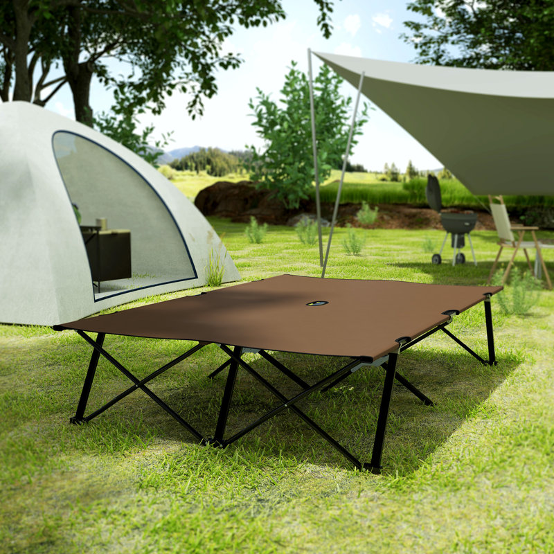 76" Two Person Folding Camping Cot with Carrying Bag, Khaki