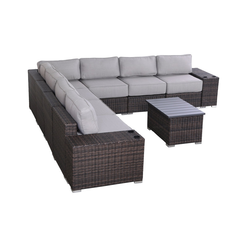 High-Density Polyethylene Wicker Fully Assembled 6 - Person Seating Group with Cushions