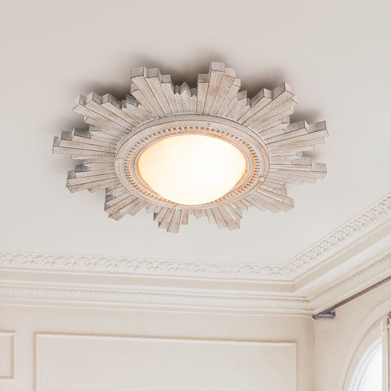 Plafonnier encastré 2 lumières avec abat-jour en résine Sunburst, Blanc