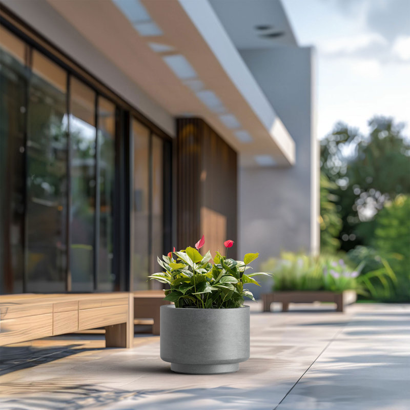 Grand pot / pot rond en béton avec trous de drainage, H 7,09 po x l 9,84 po x P 9,84 po, Gris naturel