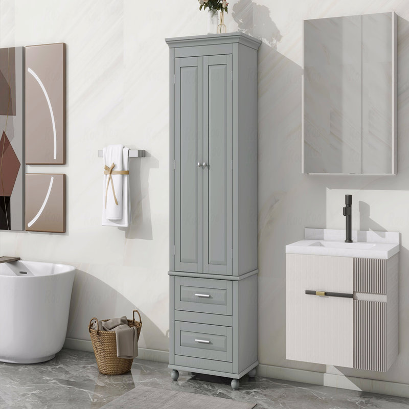 Armoire de rangement haute avec deux tiroirs, Gris