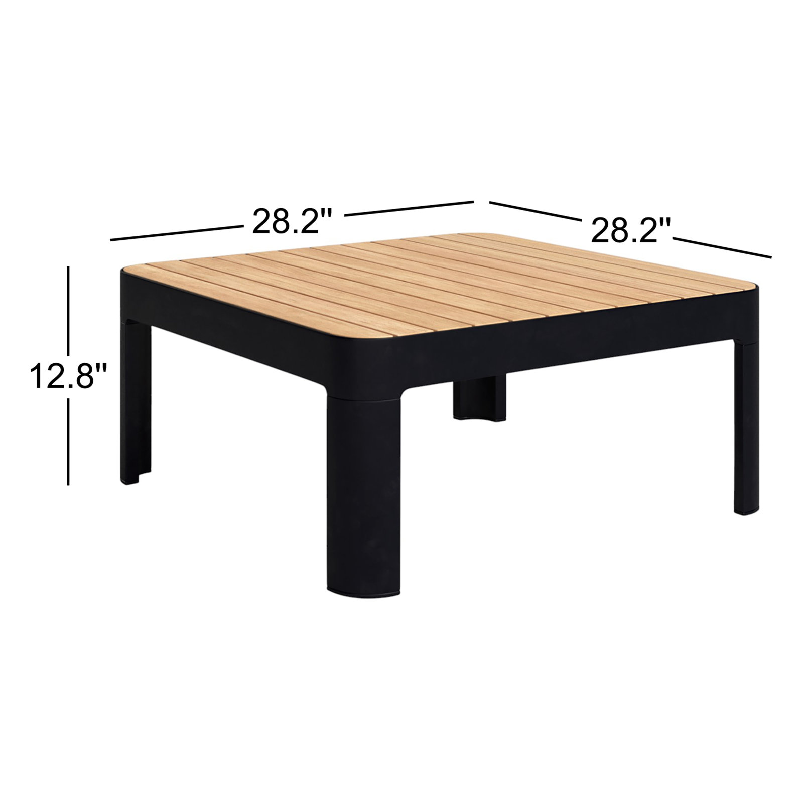 Brix Teak Patio Table, Oak, 28.2" W x 28.2" L x 12.8" H, Black 2
