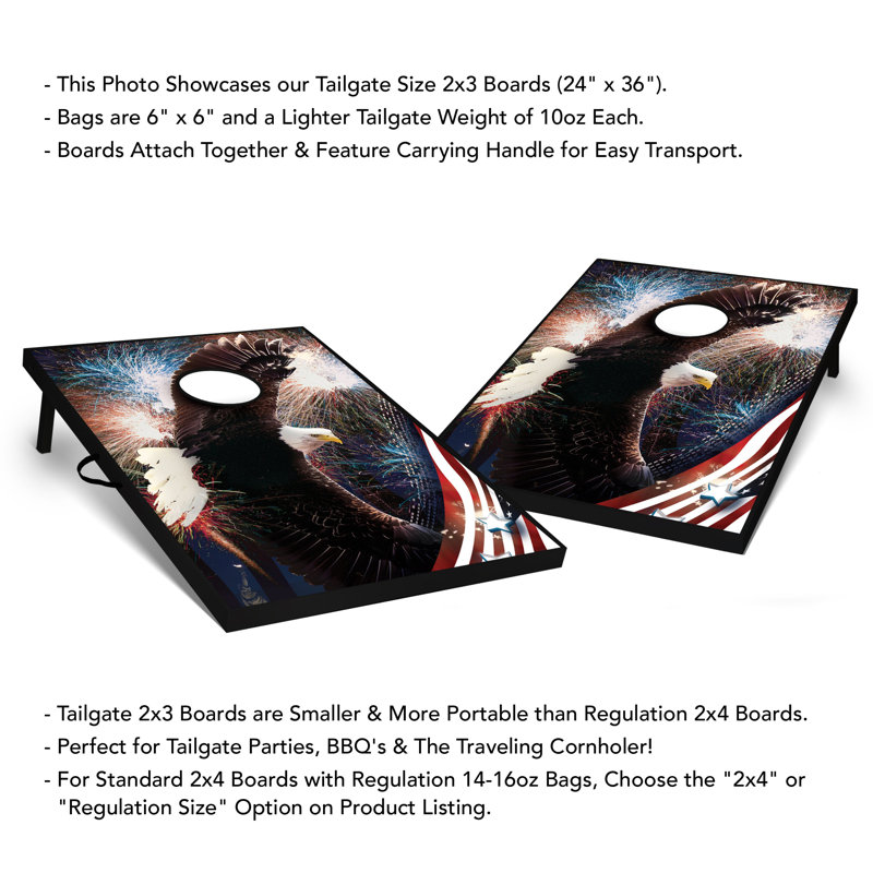 2' X 3' Bald Eagle Fireworks Tailgate Size Cornhole Set