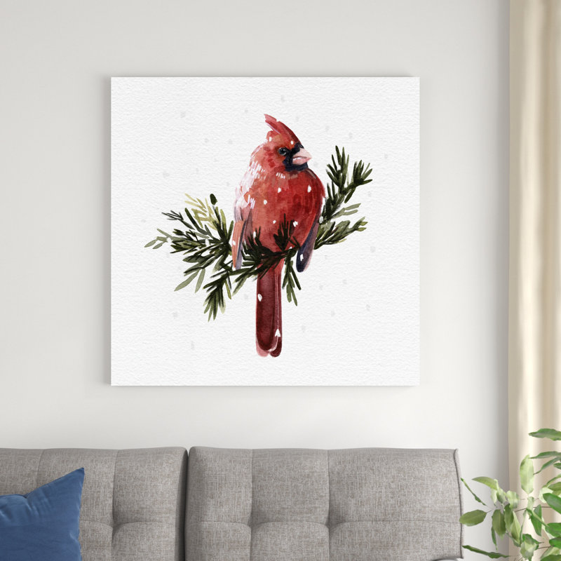 Cardinal avec neige I, H 36 po x l 36 po