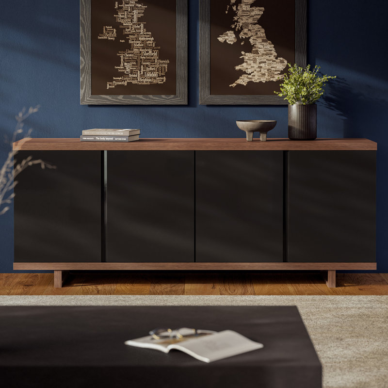Modern Brazilian 71'' W Solid Wood Sideboard, Nogal/Off White