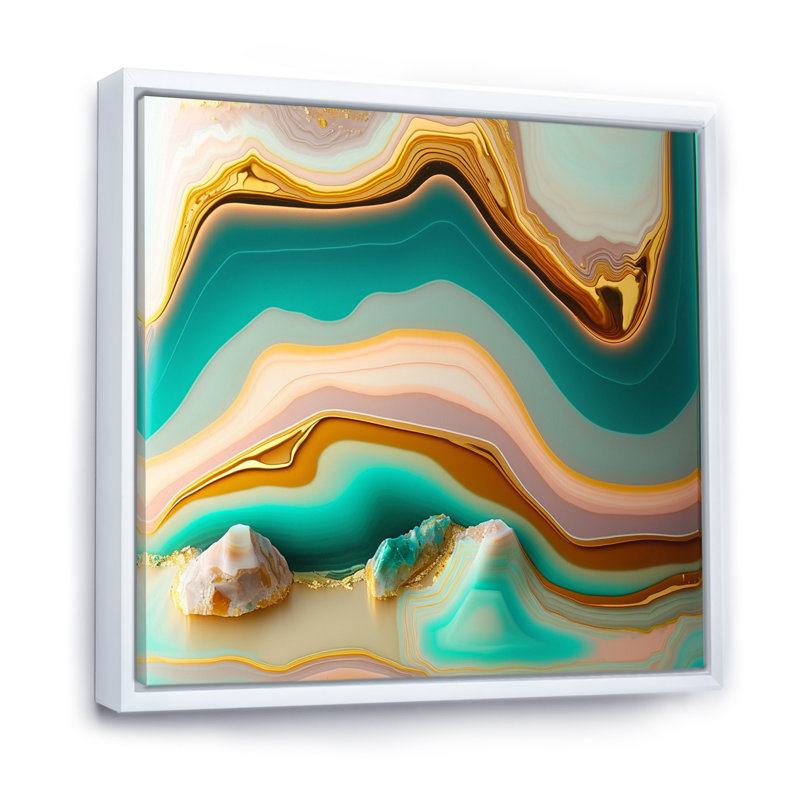 Art liquide, agate bleue turquoise sur toile, H 36 po x l 36 po x P 1,5 po, Cadre flottant blanc