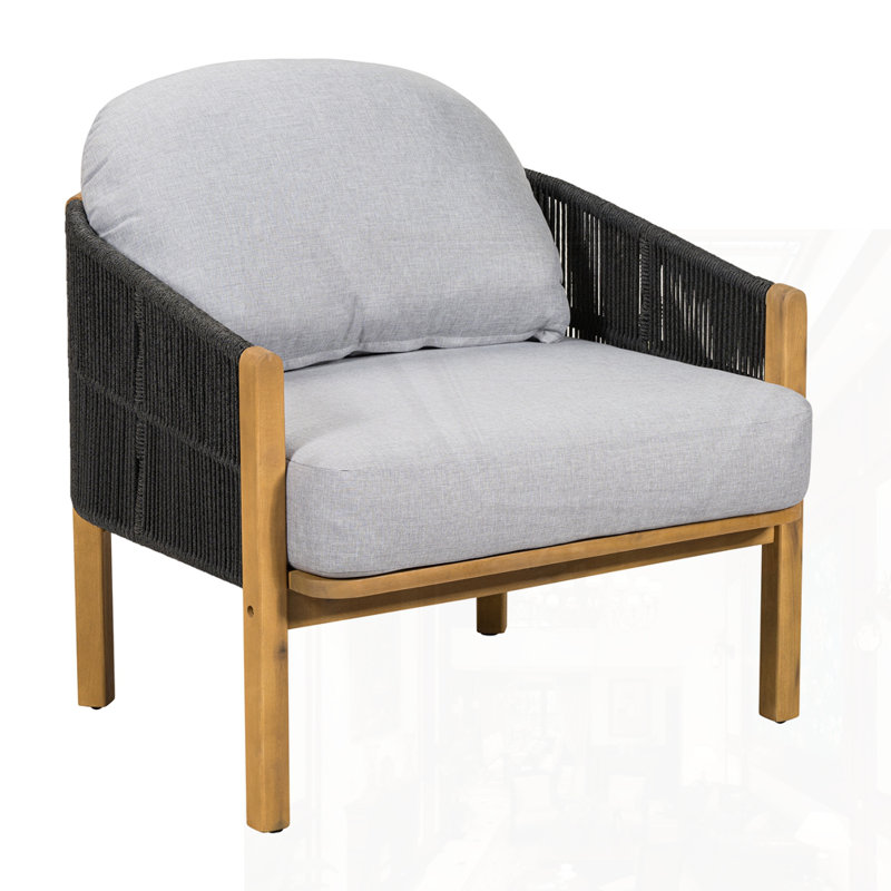 Ensemble de 2 fauteuils club d'extérieur en bois, Coussin gris / cadre gris foncé