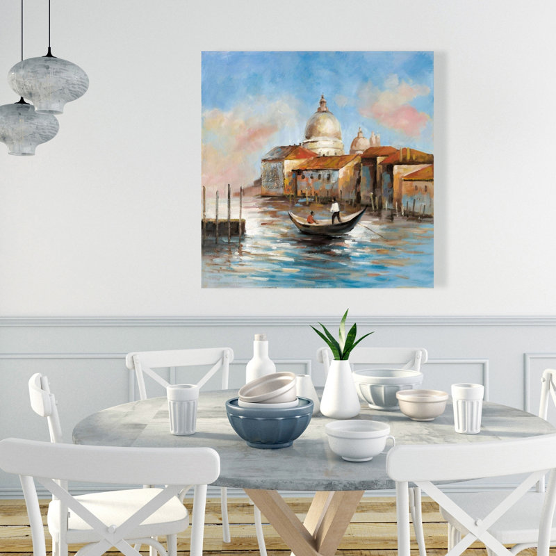 Deux européens sur une gondole - décor de toile panoramique