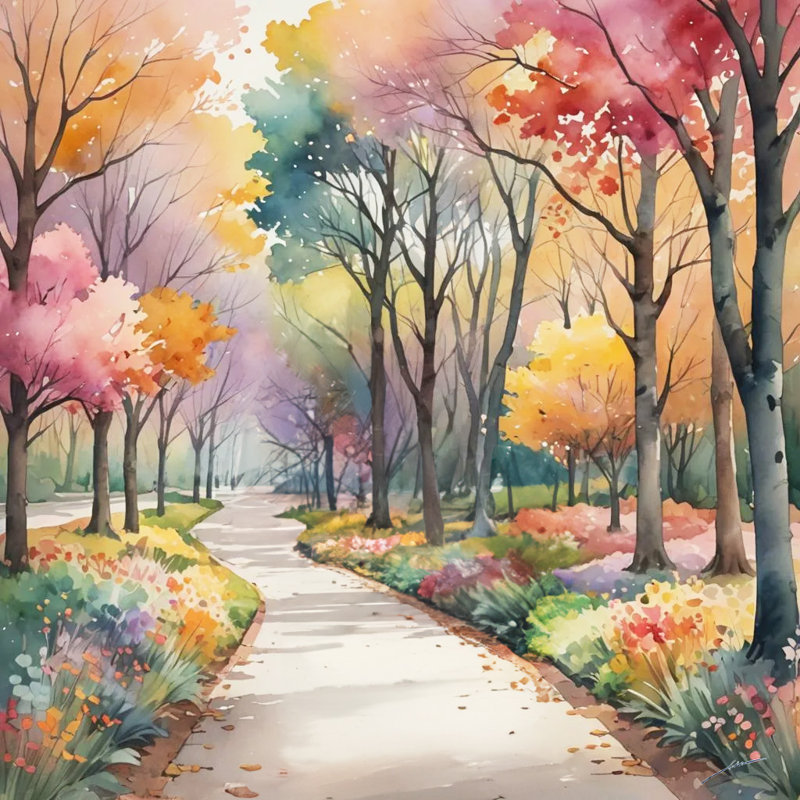 Art coloré sur toile, "Chemin d'automne coloré à travers la forêt", H 12 po x l 12 po x P 1 po