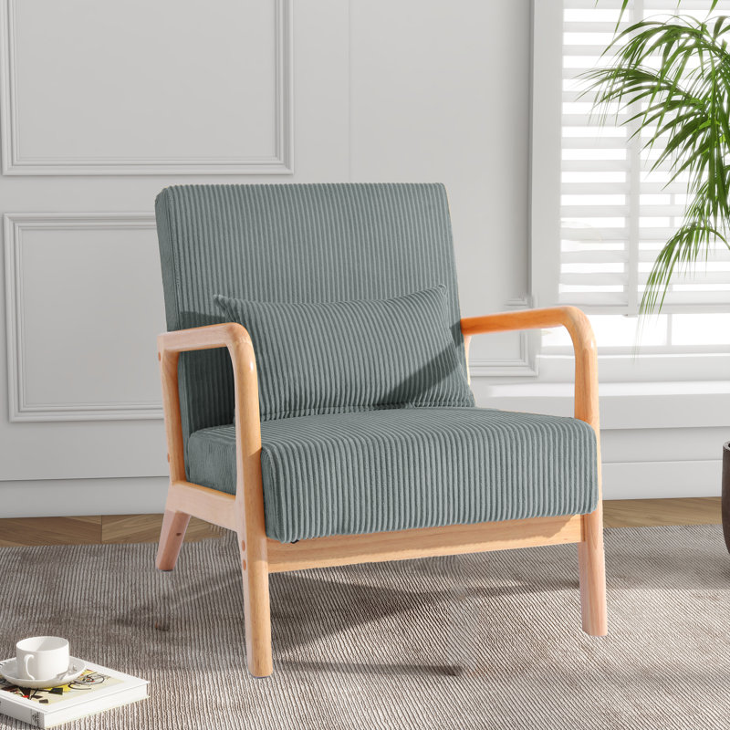 Jyrin 66Cm Wide Armchair, Orange Corduroy, Dark Brown Wood