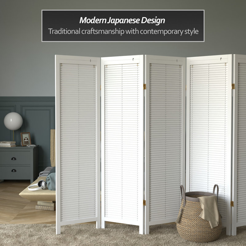 6 Ft. Tall Adjustable Shutter Room Divider White 3 Panel, 6, White