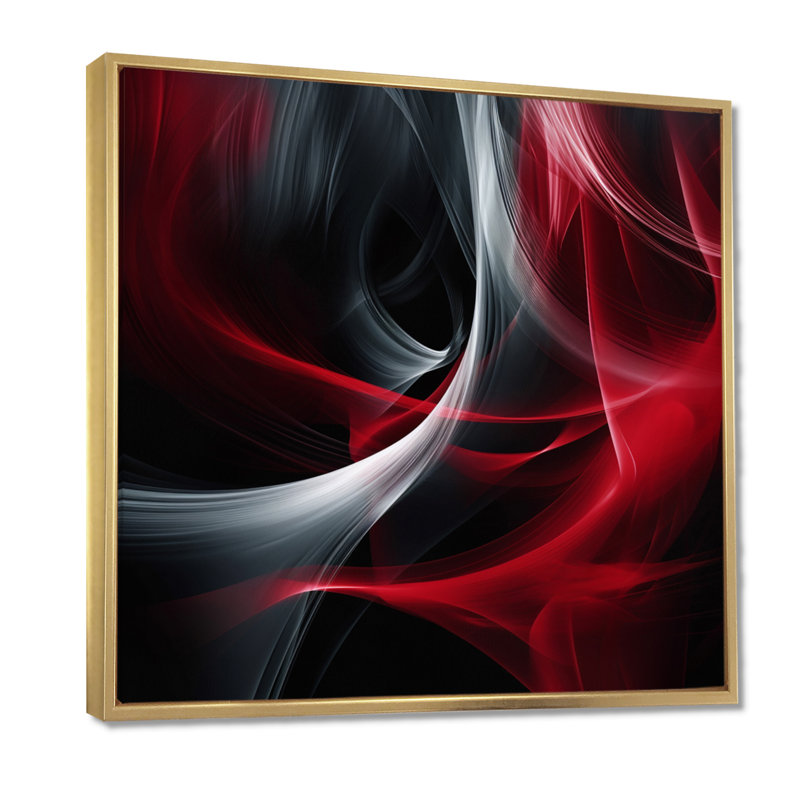 Abstrait contemplatif rouge et noir - art abstrait de vagues modernes, 44" H x 44" W, Reproduction avec cadre flottant, Doré