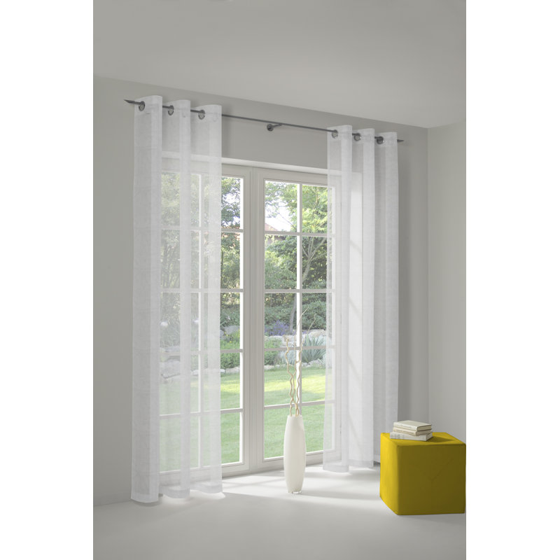 Paulding Semi Sheer Curtain Single Panel, 600 W x 120 D cm, White/Champagne