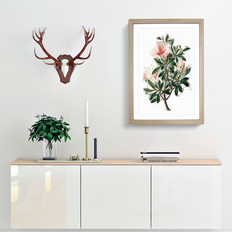 Pink Chinese Azalea Flowers - Picture Frame Painting Print, 48cm H x 36cm W x 2cm D, Oak Framed