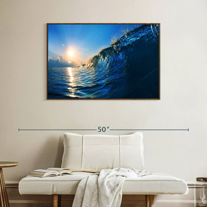 Blue Ocean Wave, Cadre flottant noyer, 40 po x 27 po