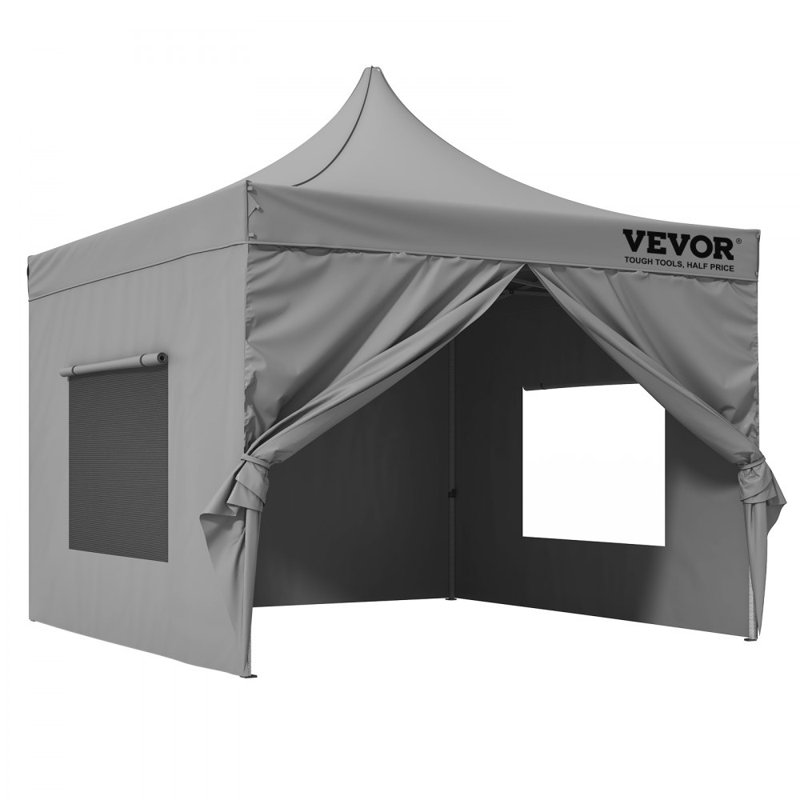 VEVOR 10x10 FT Gray Pop-Up Canopy Tent with Sidewalls