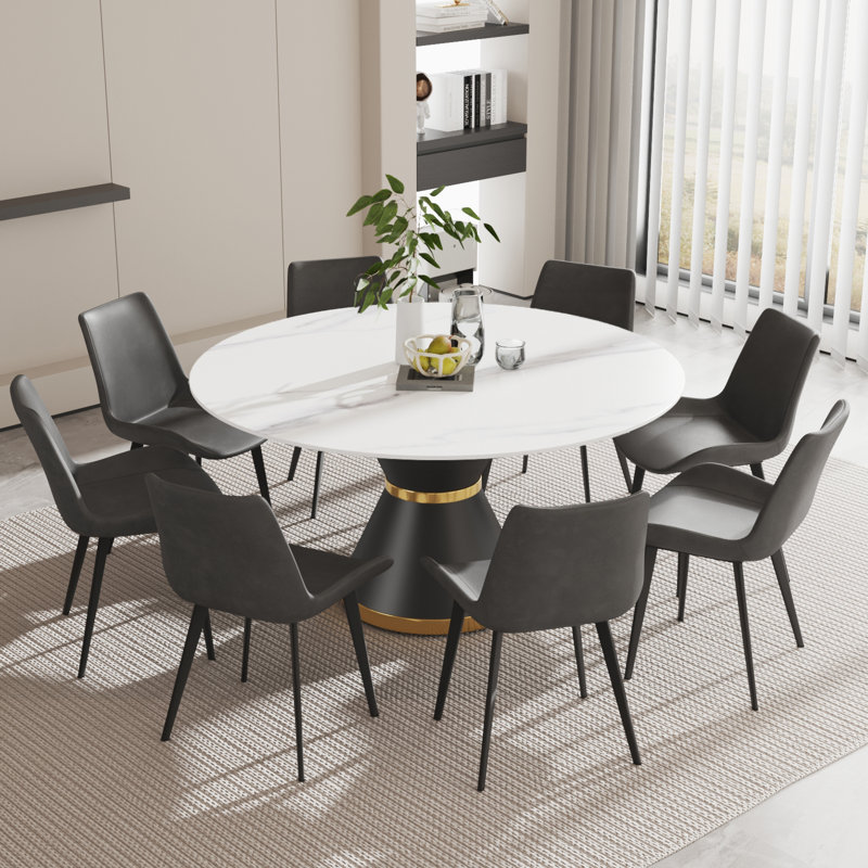 Alperton 9 - Piece Round 59.05'' Pedestal Dining Set, White, Gray/Gray