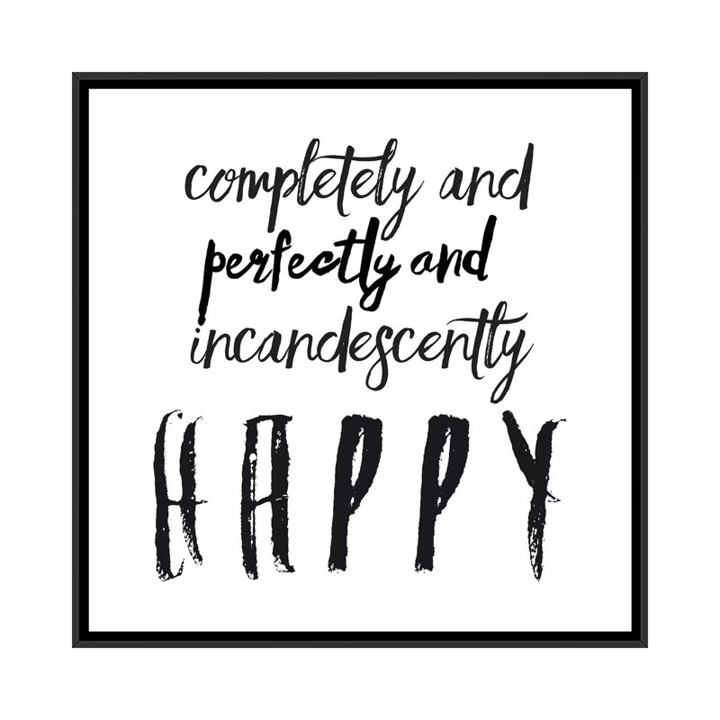 « happy », reproduction sur toile, H 18 po x l 18 po x P 1,5 po, Toile avec cadre noir, Pas de tapis