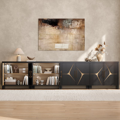 62.7'' W Craft Sideboard Buffet With 4 Doors & Adjustable Shelves & LED Light