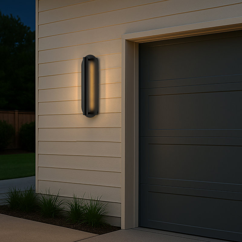H19" Oval Matte Black 23W Integrated Led Wall Sconce With Acrylic Shade Modern Dusk To Dawn Outdoor Wall Light Waterproof Exterior Light Fixture For Porch  Patio