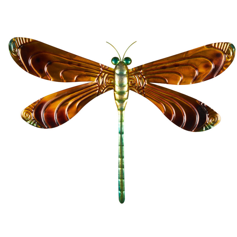 Stainless Steel Metal Indoor Outdoor Dragonfly Multi Colored Home Wall Decor With Brown Wings