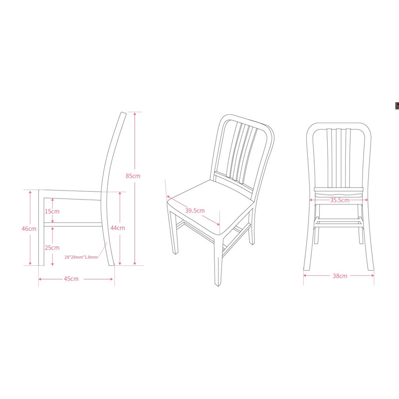 Chaise d'appoint empilable à dossier à lattes bleu marine