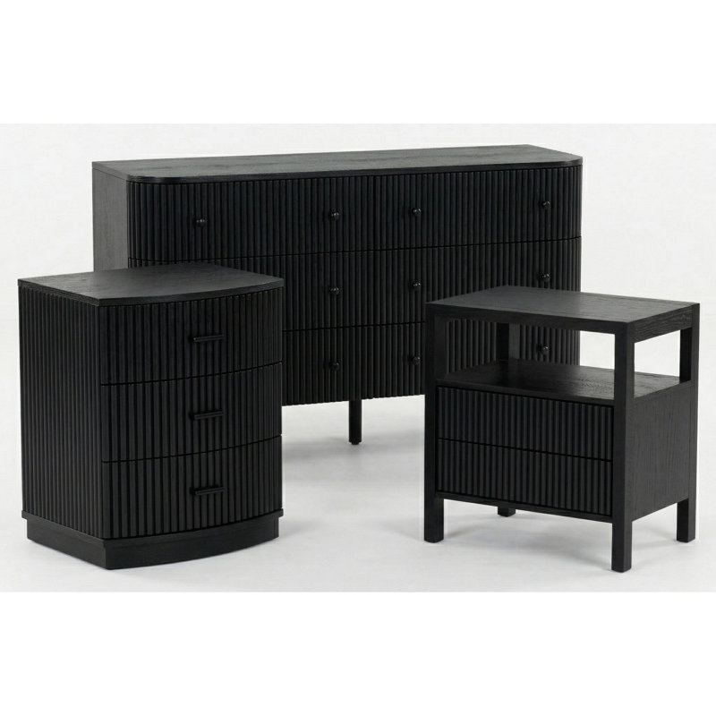 Ensemble de chambre à coucher 3 pièces Shelbie, Noir