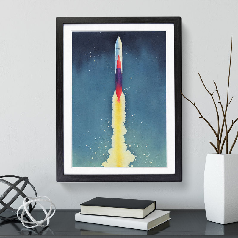 Entrancing Spaceship Rocket 1 Piece Single Picture Frame Wall Art, 64cm H x 46cm W x 2cm D, Black