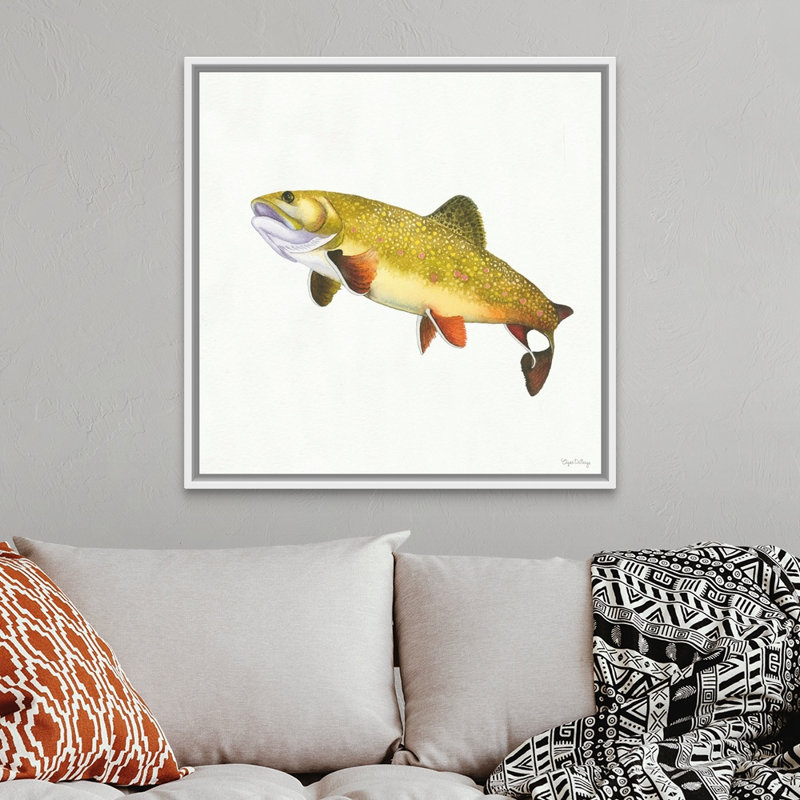 " Gone Fishin Brookie " Painting Print, White Floater Framed, 38" H x 38" W x 1.75" D