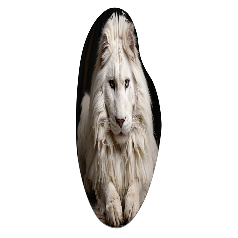 «Ivory King portrait Elegance» - art mural en métal incurvé lion, H 30 po x l 11 po
