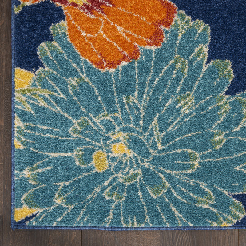 Tapis floral bleu / jaune / orange Amher, Rectangle 4 pi x 6 pi